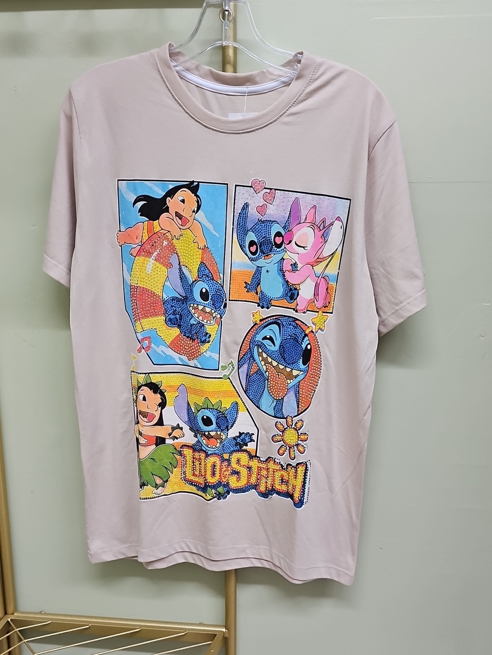 Women  Lilo & Stitch Graphic Tee - Light Pink With Rhinestone